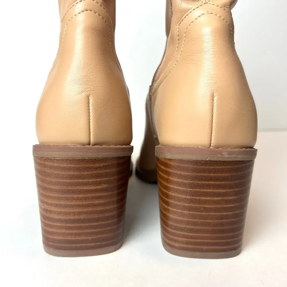 Dolce Vita Josiah Booties Pointed Toe Block Heel Ankle Boots Tan Size 7.5
